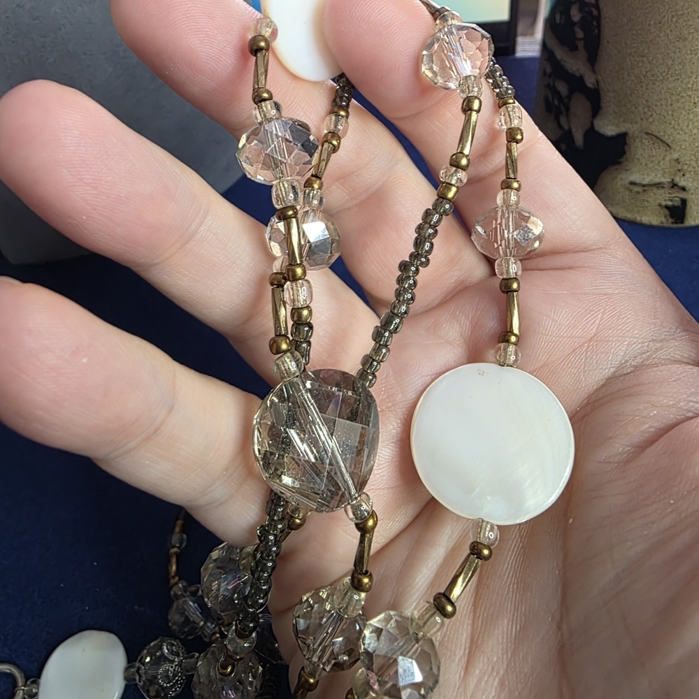 Lanyard Beaded Necklace Holder Name ID Tag Mother Of Pearl Crystal Sparkle - Picture 6 of 6